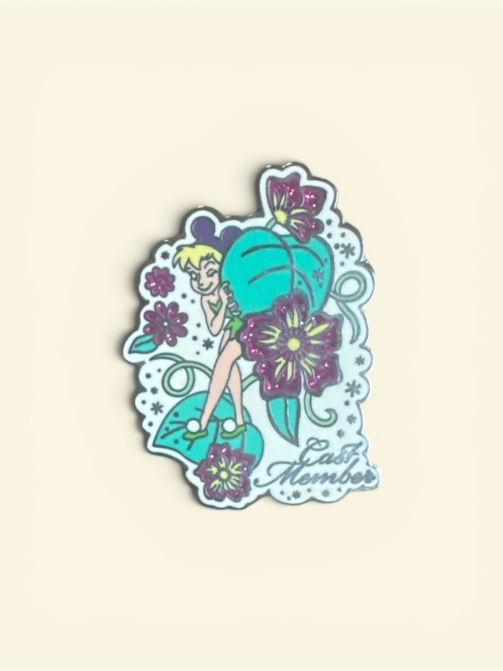 Disney Silver Cast Exclusive Pin Back with Black Clutch Tinker-bell Rare Find